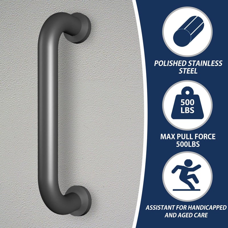 Conwithna One Pack 12 Inch Matte Black Shower Grab Bar Stainless Steel Safety Hand Rail Support for Showers Bathroom Balance Bar Safety Hand Rail Handicap Bath Handle Senior Assist Bar Home Care Bath Handrail - Image 3